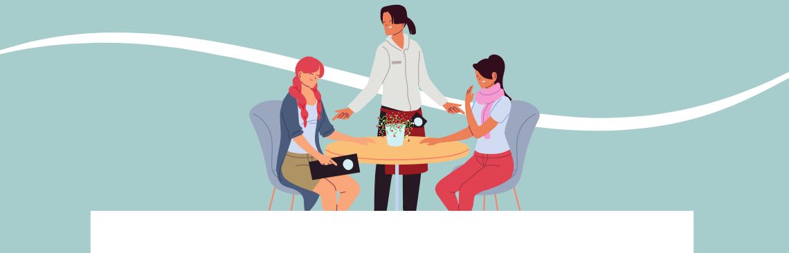 Illustration of three people sitting around a table
